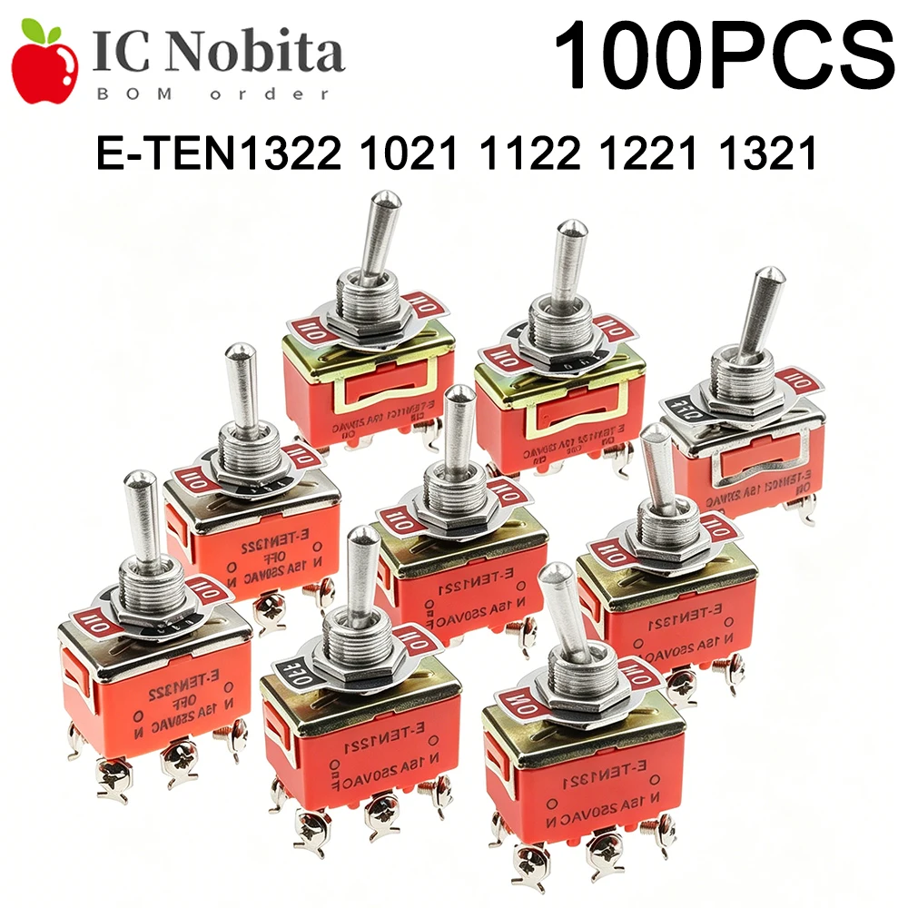 100PCS 15A 250V Waterproof Toggle Switch E-TEN1322 1021 1122 1221 1321 3Pin SPST On-Off 6Pin DPDT On-Off-On/On-On Rocker Switch