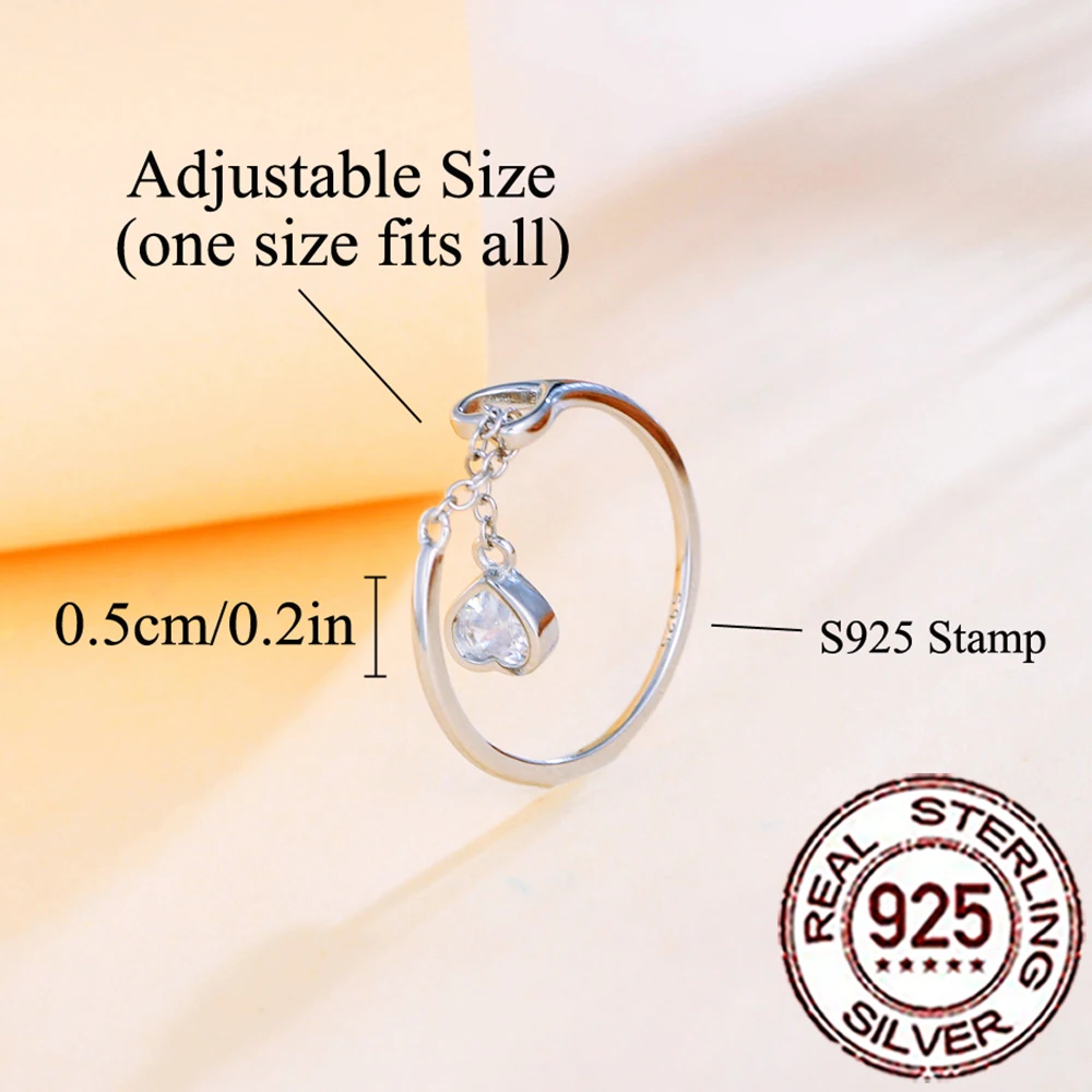 CWWZircons Sterling Silver 925 Chic Cubic Zircon Adjustable Heart Shape Fringed Ring for Women Wedding Party Jewelry Gifts SR052