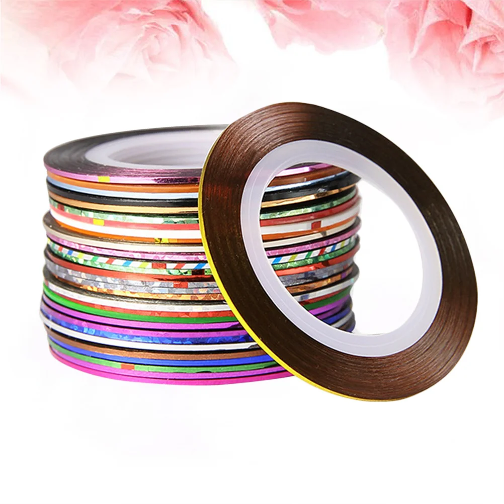 

30 Rolls 1mm Nail Art Line Sticker Tape 30 Colors Striping Manicure DIY Shiny Decor Easy Use Nail Art Line Sticker