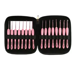 Ferri da maglia rosa sfumato, set completo di uncinetti in plastica, impugnatura ergonomica morbida per tessitura, cucito, kit intrecciato, artigianato fai-da-te