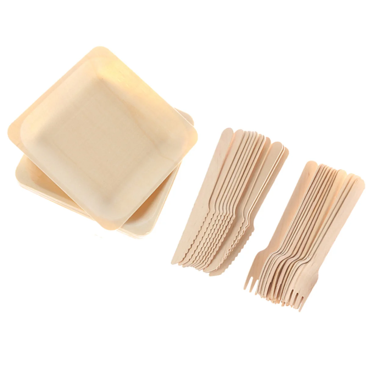 

150pcs Wooden Tableware Set Disposable Knives Forks Plates For Wedding Party Picnic Bbq Camping Kitchen Utensil Dinnerware