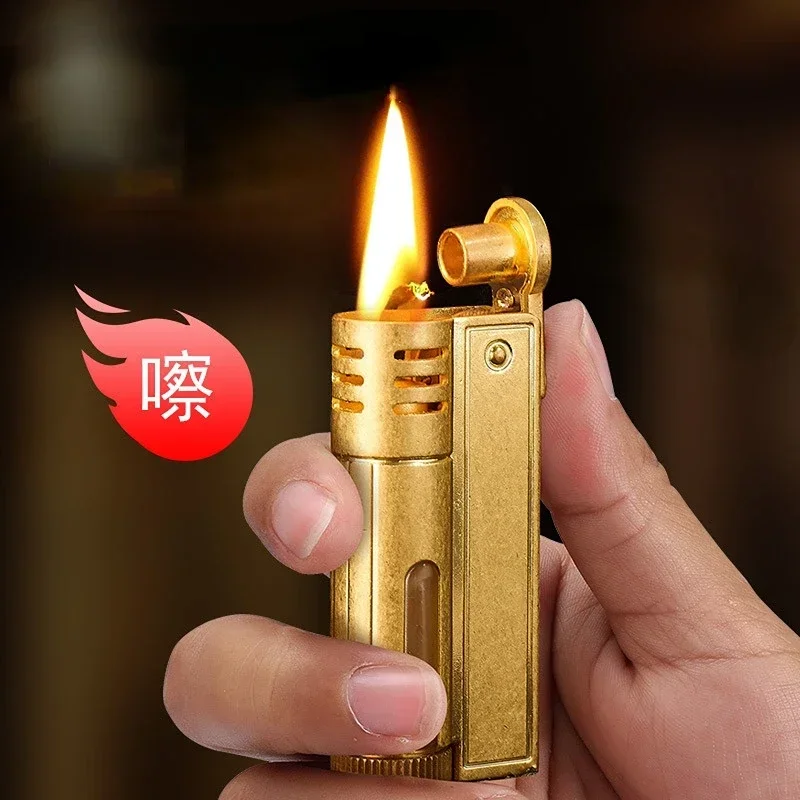 Retro Creative Metal Kerosene Lighter Open Flame Cigarette Lighter Personality Grinding Wheel Metal Knurling Smoking Set