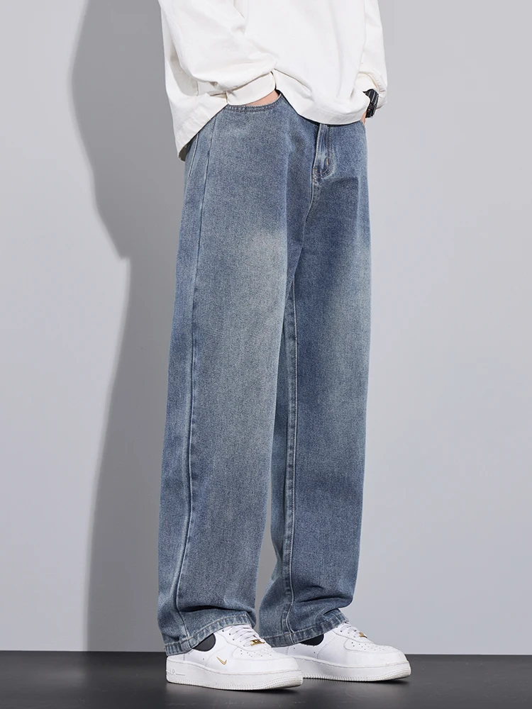 4 Colors Men\'s Wide Jeans 2025 Spring Autumn New Korean Fashion Casual Baggy Straight Denim Pants Male Streetwear