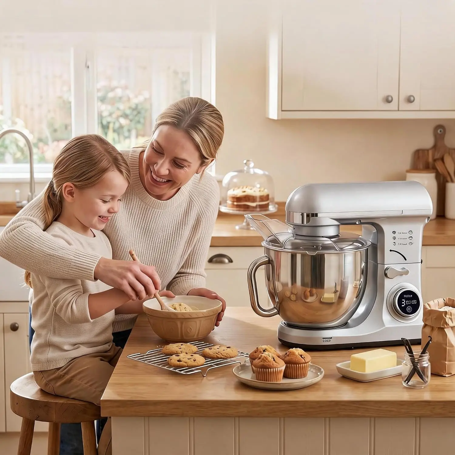 Tacleekii 5.3 QT Tilt-Head Stand Mixer 8-Speed Electric Kitchen Mixer with 500W Motor Stainless Steel Bowl Dough Hook Stainless Whisk Beater & Splash Guard for Bread, Cake, Cookies & Whipping