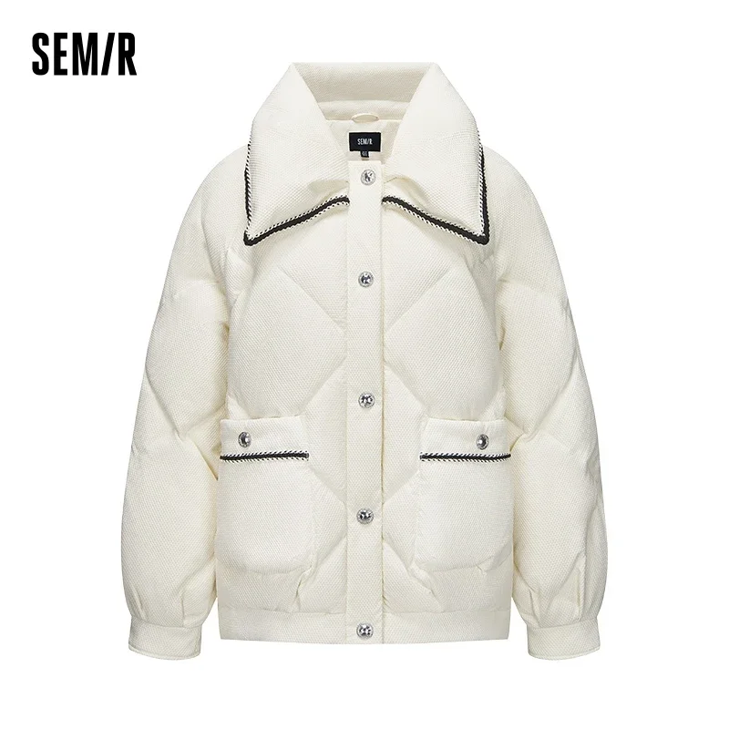 Semir Down Jacket Women Diamond Texture Fragrance Sweet 2023 Winter New Raglan Sleeve Lapel Jacket