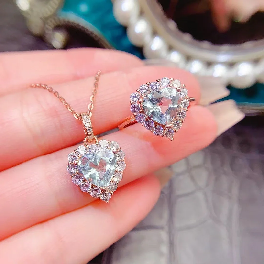 

Romantic 925 Silver Topaz Heart Ring and Pendant 8mm Natural Topaz Jewelry Set 18k Gold Plated Jewelry for Wedding Party
