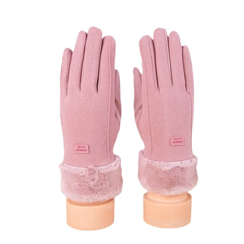 

New Fashion Gloves Women Autumn Winter Cute Furry Warm Mitts Full Finger Mittens Outdoor Sport Female Gloves Screen Solid Color