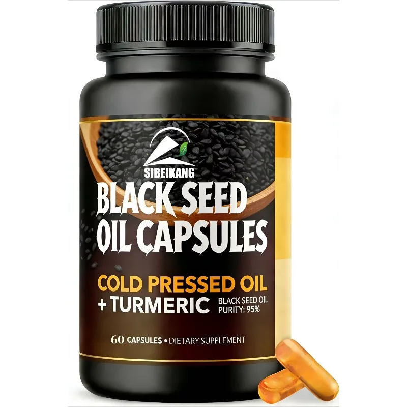 Black Seed Oil Capsules with Turmeric and Curcumin Supplements - Immune and Digestive Health Support -60 Capsules