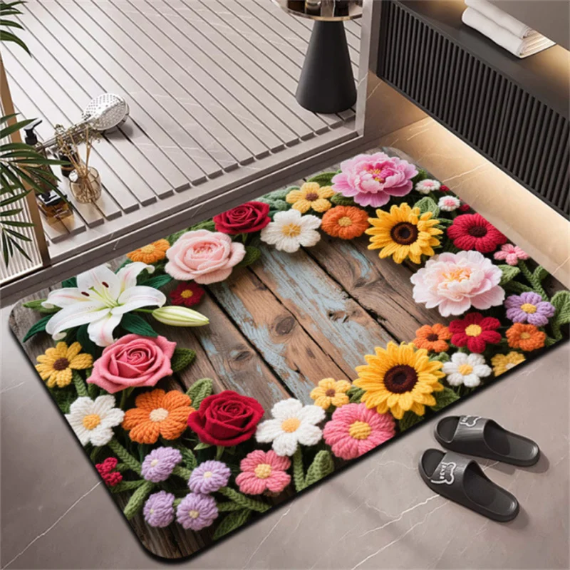 3D Flower Diatom Mud Carpet Absorbent Quick Dry Dirt Resistant Wear-Resistant Floor Mat Irregular Design Non-Slip Home Decor