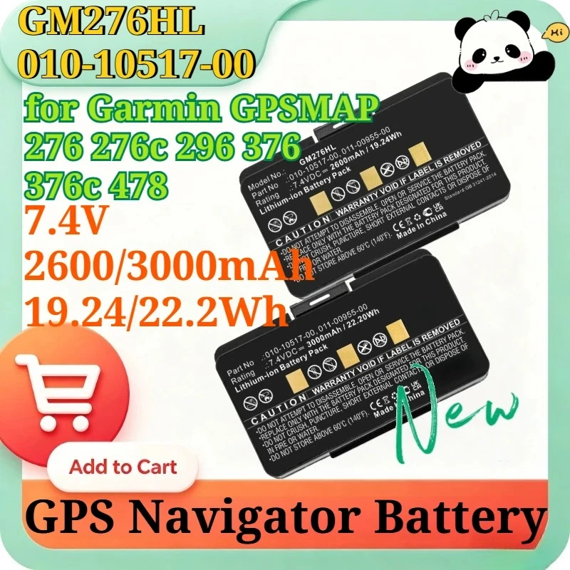 

New GM276HL 010-10517-00 7.4V 2600/3000mAh 19.24/22.2Wh Li-ion GPS Navigator Battery for Garmin GPSMAP 276 276c 296 376 376c 478