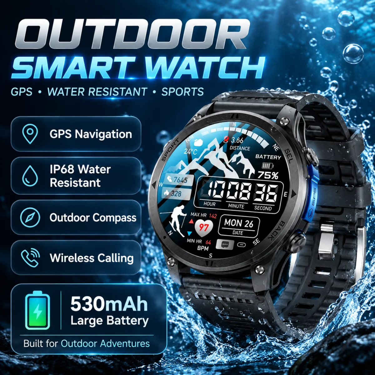 2026 GPS Offline Map Smart Watch Men Real-time Route Navigation Clock Man IP68 Waterproof Outdoor Military Smartwatch For Men