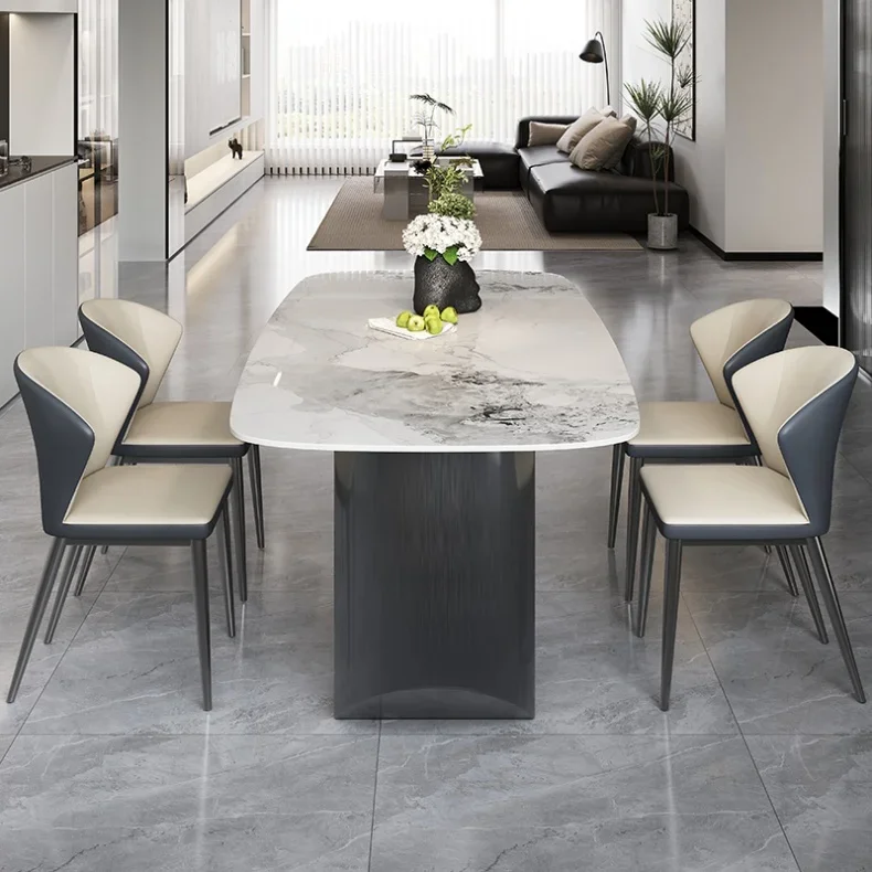 

# Hot Modern Rectangular Rock Dining Table Design Marble Steel Stone Slate Restaurant Living Room Kitchen Villa Apartment