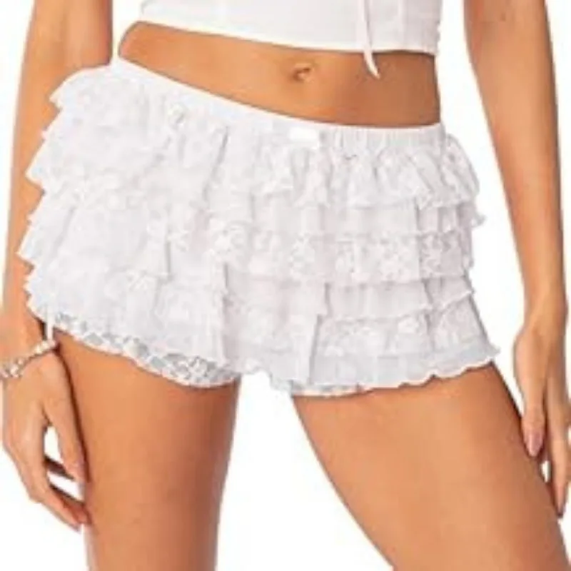 Streetwear Y2K Clothes Layered Tiered Skirts Hot Pants Sexy Fashion Lace Skirts Pants Cake Mini Skirt Club Party Beach Vacation