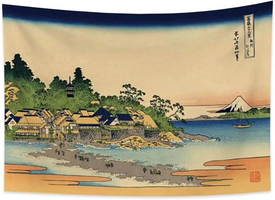 Ukiyo-e Tapestry Mount Fuji 36 Views Enoshima Landscape Japanese Traditional Painting Toyo-style Wall Art