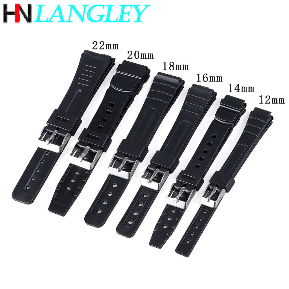 Rubber Watch Strap for Casio Sport Diving Silicone Watchband Silver Metal Buckle Watch Accessories 12mm 14mm 16mm 18mm 20mm 22mm