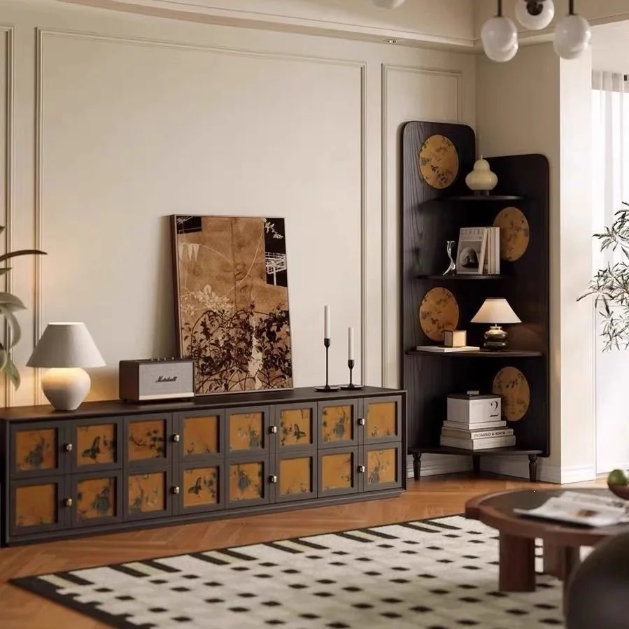 Triangle Cabinet All Solid Wood Ash Wood Corner Cabinet Middle Antique Living Room Shelf Bookshelf Solid Wood Storage Cabinet