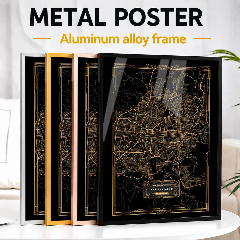 San Salvador El City Map Metal Poster With Aluminum Alloy Frame Personalized Scenic Tribute Wall Art For Office Traveler Gift
