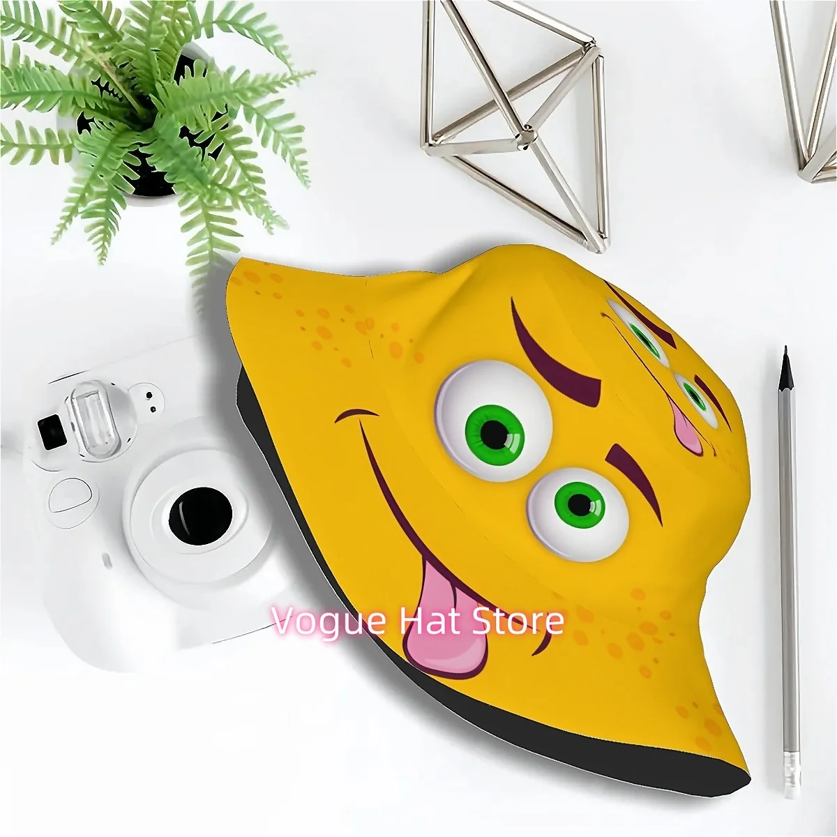 ()1pcs Pattern of Big Eyes Sticking Out Tongue Unisex Printed Fisherman Hat, Stylish Hat with Fun Personality, Outdoor Vacation