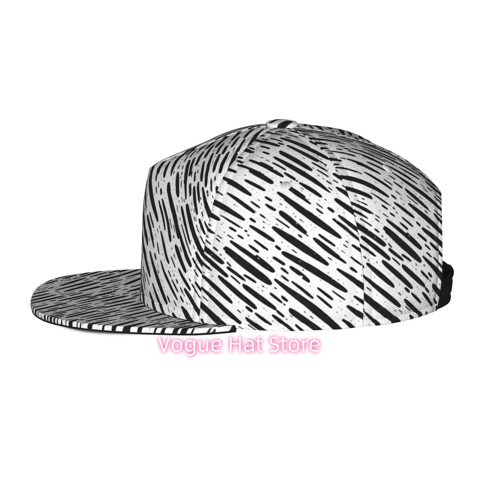 Men's & Women's Baseball Cap with Abstract Black Line Pattern Adjustable Snap-On Brim, Flat-Top Design Suitable for Casual Outdo