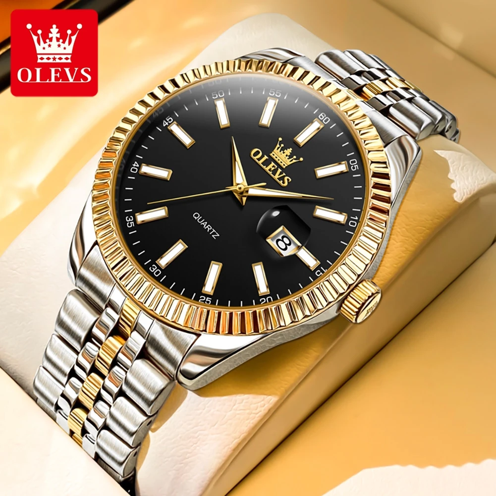 

OLEVS 5593 Men's Watches Stainless Steel Waterproof Auto Date Quartz Watch for Men Business Dress Original Luxury Wristwatch Man