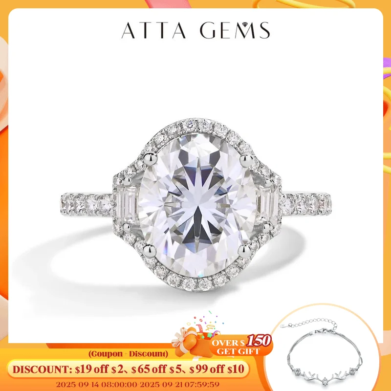 

ATTAGEMS Oval Cut 5CT Moissanite Solitaire Ring for Women D Color Pure 10K 14K 18K Gold Diamond Ring S925 Sliver Wedding Jewelry