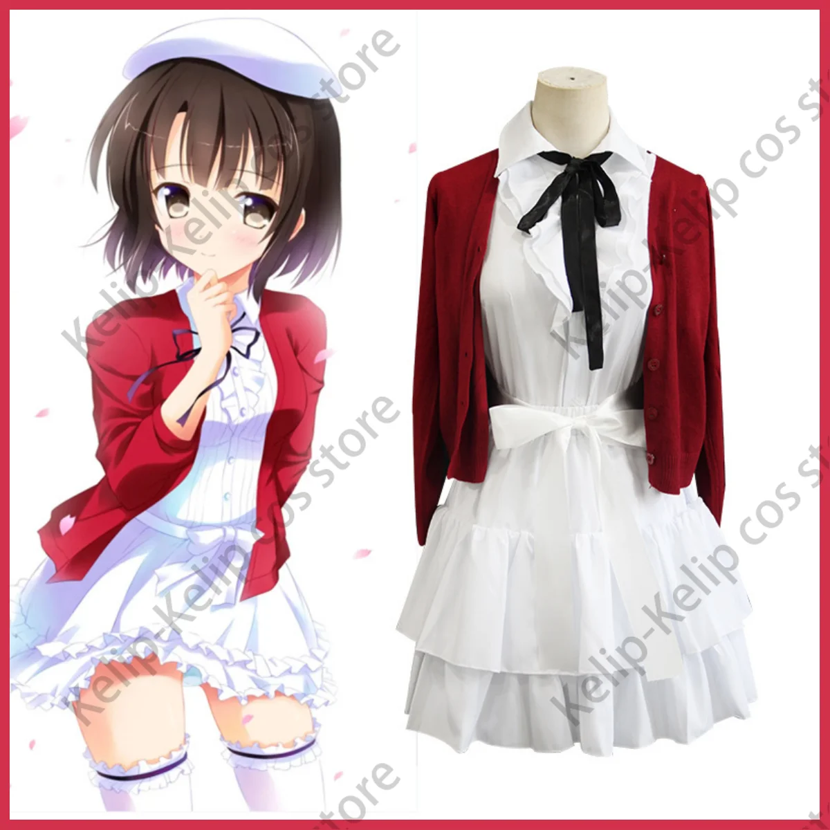 Anime Saekano: How To Raise A Boring Girlfriend Megumi Kato Cosplay Costume Wig Red Coat Dress Woman Lovely Party Carnival Suit