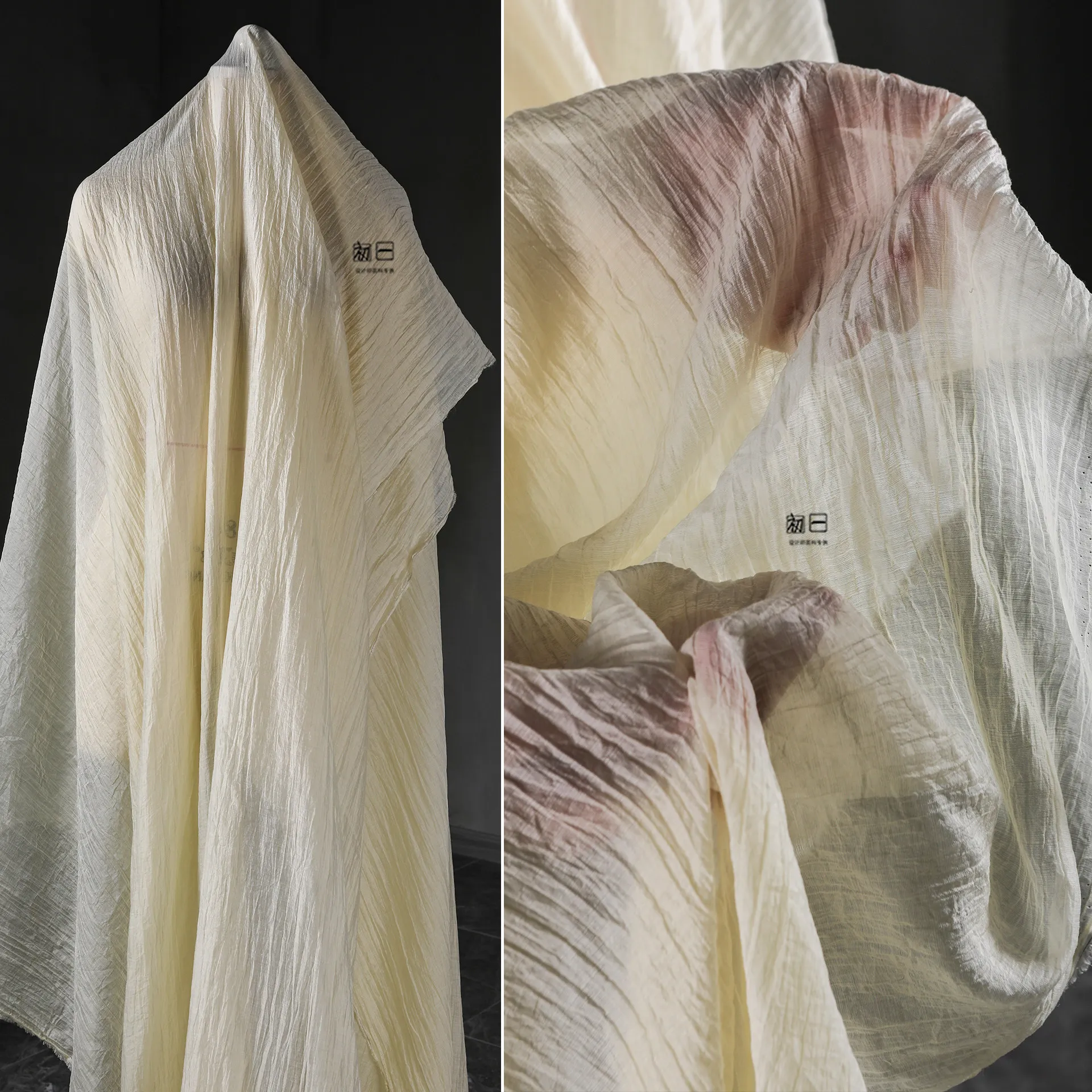 Apricot Pleated Linen Crepe Cloth Creative Pleated Reconstructed Dress Bag DIY Clothing Designer Fabric