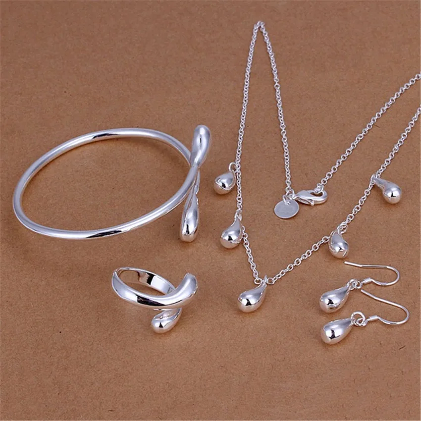 

Charm hot 925 Sterling Silver Water droplets bangle Bracelet necklace earrings drop rings Jewelry set women Fashion Party Gifts