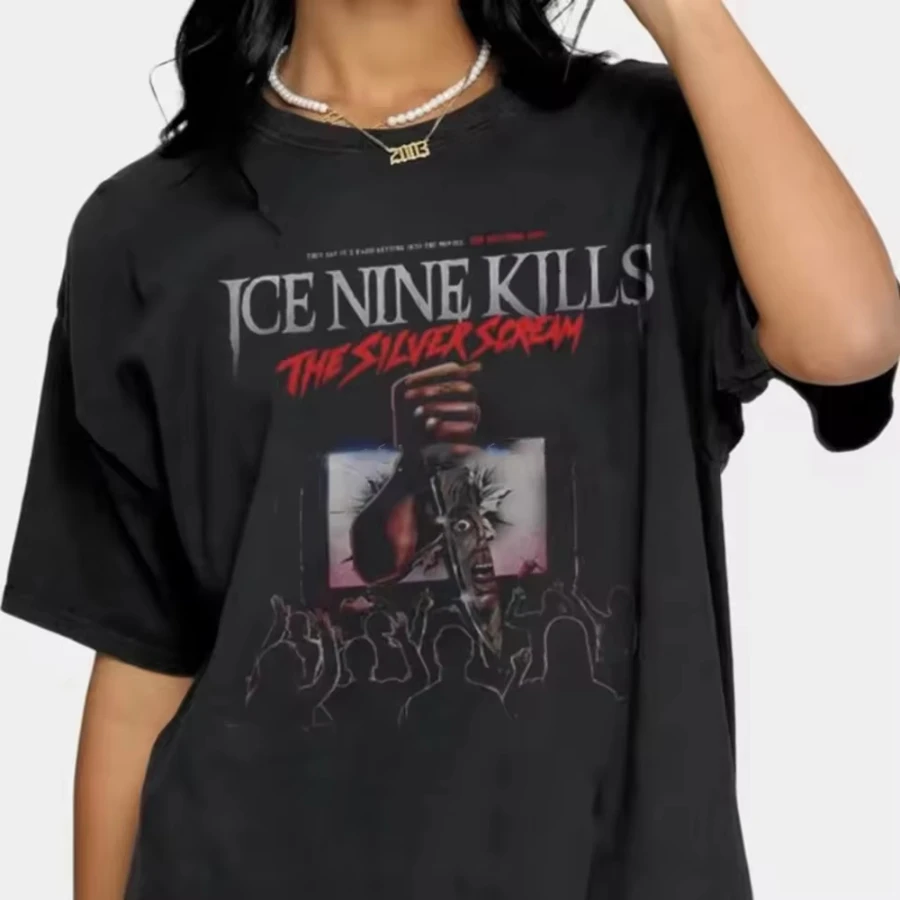 Women's Homme Short Sleeved Round Neck New Top and T-shirt Y2k T-shirt Ice Nine Kills The Silver Scream Rock Band T-shirt