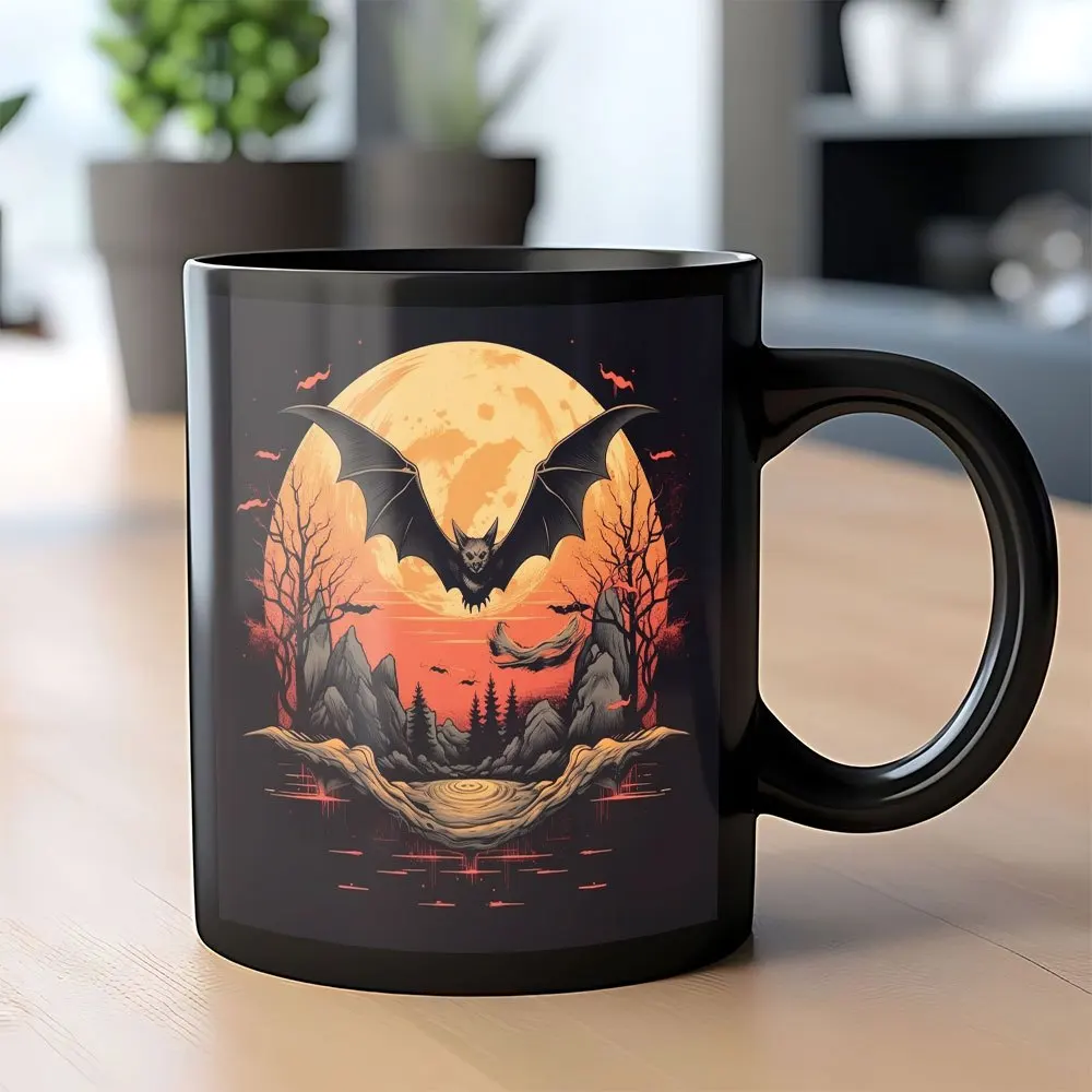1pc 11oz Halloween Bat Moon Ceramic Coffee Mug - Spooky Night Coffee/Cup Tea, Halloween Party Gift, Best Gift for Horror Fans, Creepy Night Enthusiasts, Perfect Gift for Halloween, Thanksgiving, Birthday, Microwave Safe, Dishwasher Safe, Hot and Cold