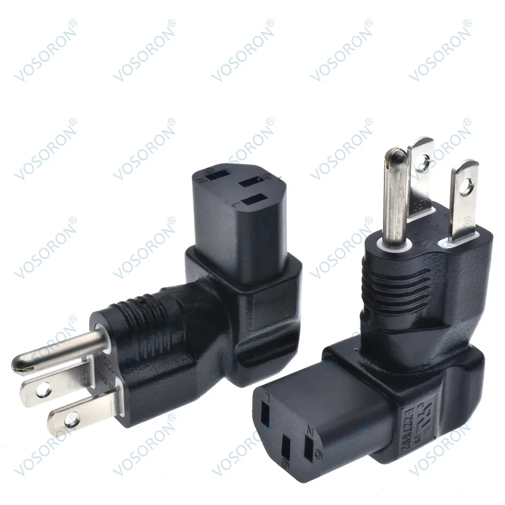 3 Prong Right Angle Plug Adapter, NEMA 5-15P USA plug to C13 receptacle