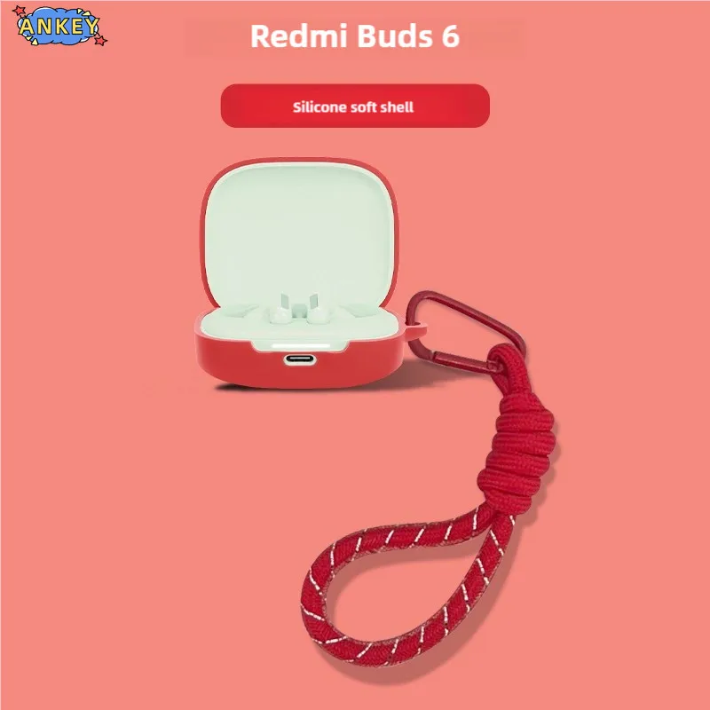 Case for Redmi Buds 6 Soft Protective Cover buds6 Nylon Lanyard Headphone Shells Anti Dust Sleeve Hand Rope Strap Accessories