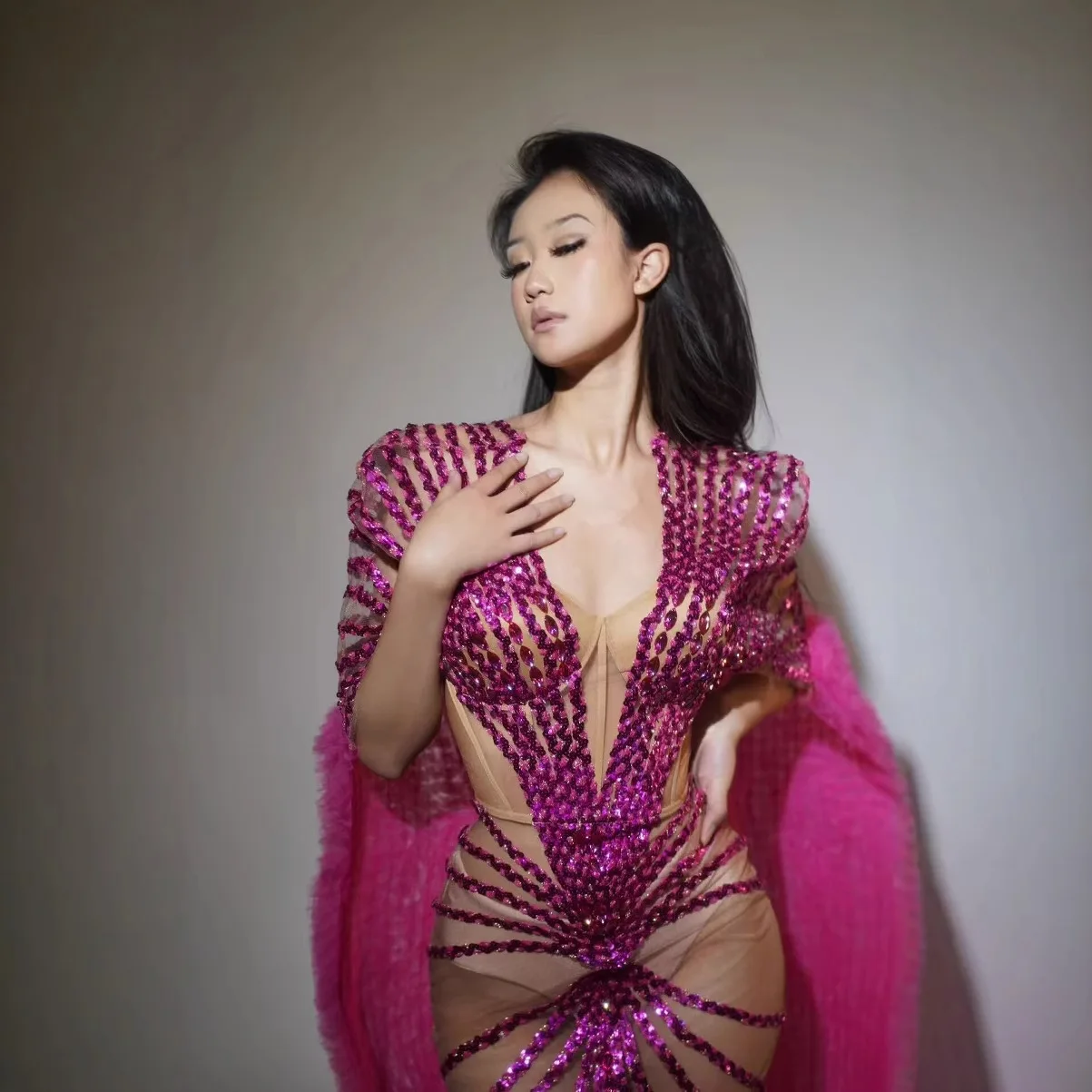 의상 나이트 클럽 바 전체 다이아몬드 메쉬 드레스 슬릿 드레스 여성 Abendkleider Damen 우아한 우아한 파티 레드 Bodycon 섹시한 드레스