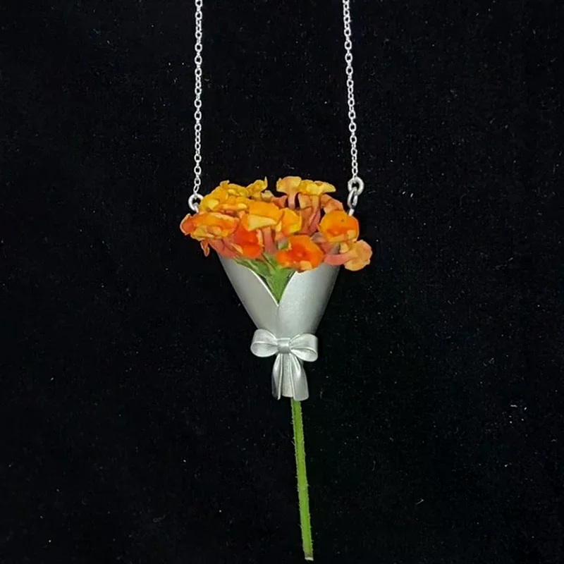 Trendy Bouquet Wrapping Pendant Necklace For Women Small Flower Insertable Choker Fashion Clavicle Chain Jewelry Gift