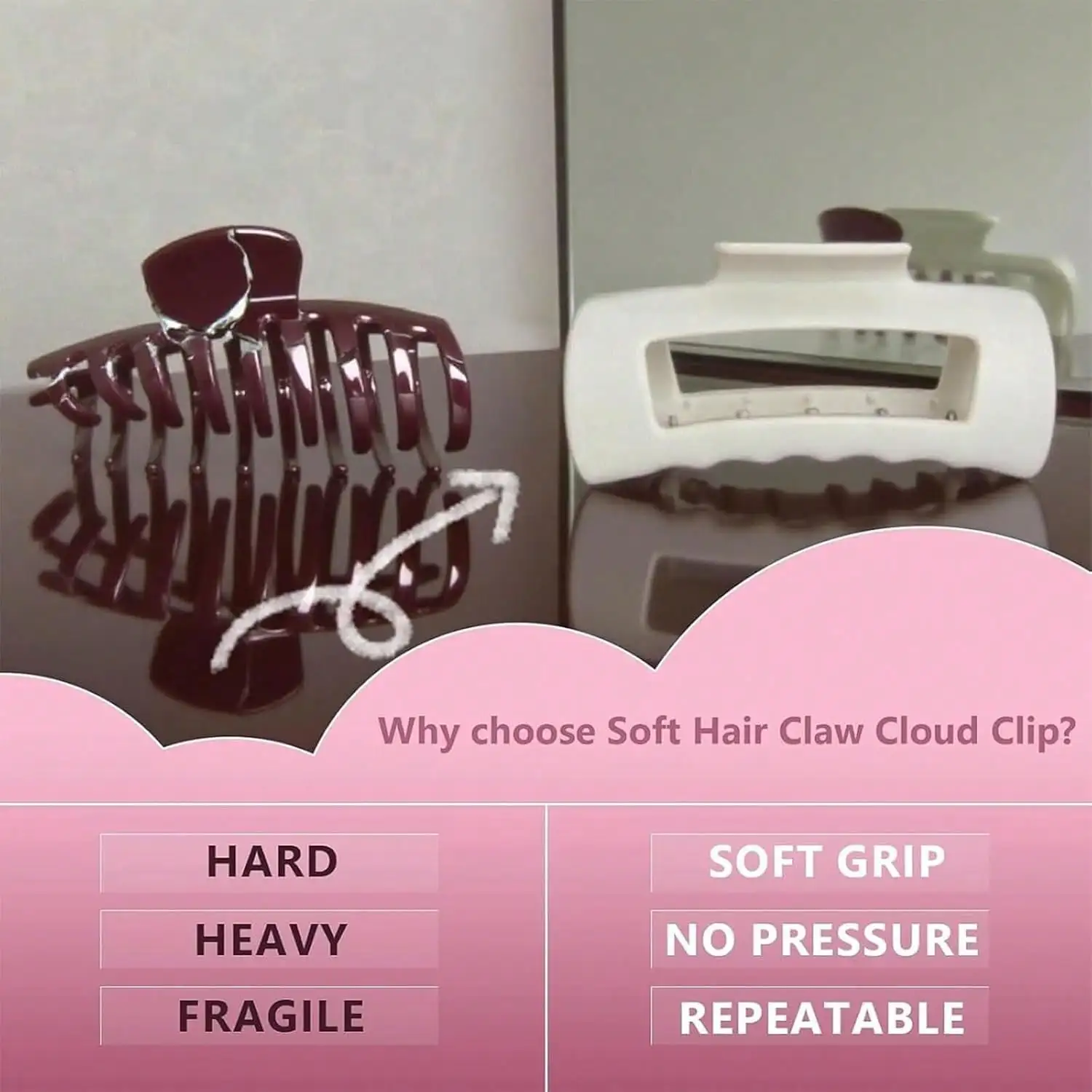 

Silicone Cloud Hair Clip - Non-Slip And Gentle Hair Clip, Multifunctional Hair Accessory For All Hairstyles, Simple And Elegant Design, Securely Holds Up-Do, Ponytails, Pillows And Braided Hair Styles