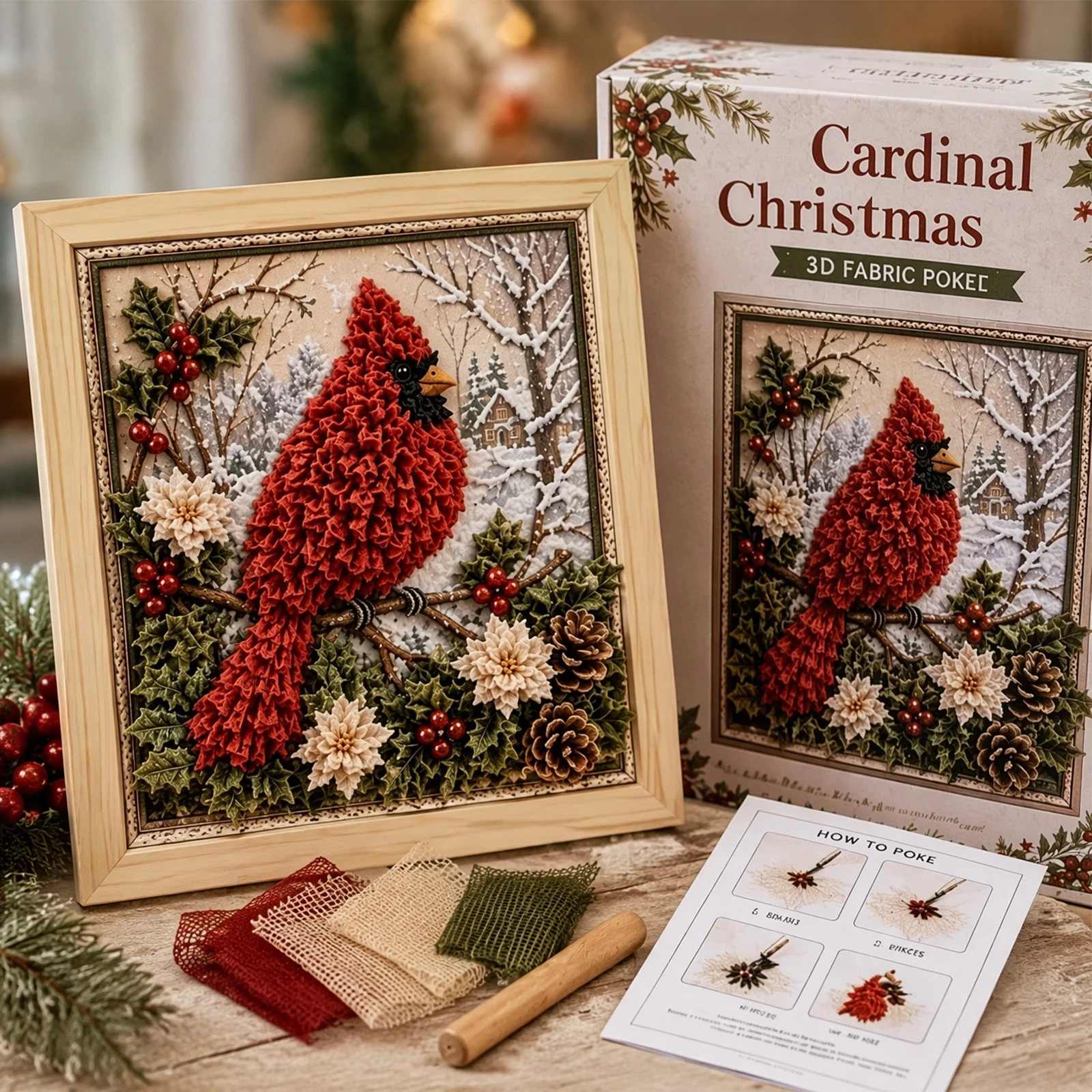 Christmas Punch Needle Kit DIY Fabric Art Holiday Home Wall Decor for SNOWMAN Embroidery Craft Xmas Tree