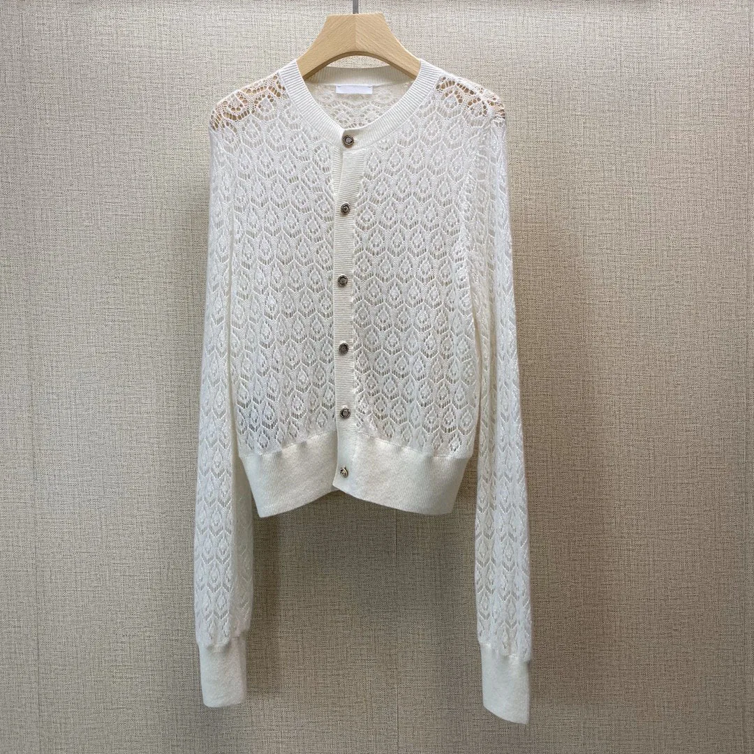 

new 2023 autumn and winter women's clothingSolid Color Hollow round Neck Cardigan 1011