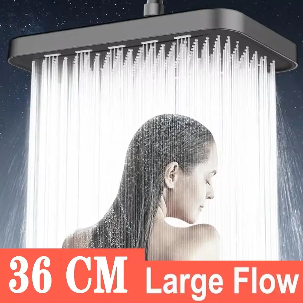 

New 36CM High Pressure Top Spray Rain Shower Head Larger Flow Supercharge Rainfall Showerhead 360° Swivel Water Saving Set