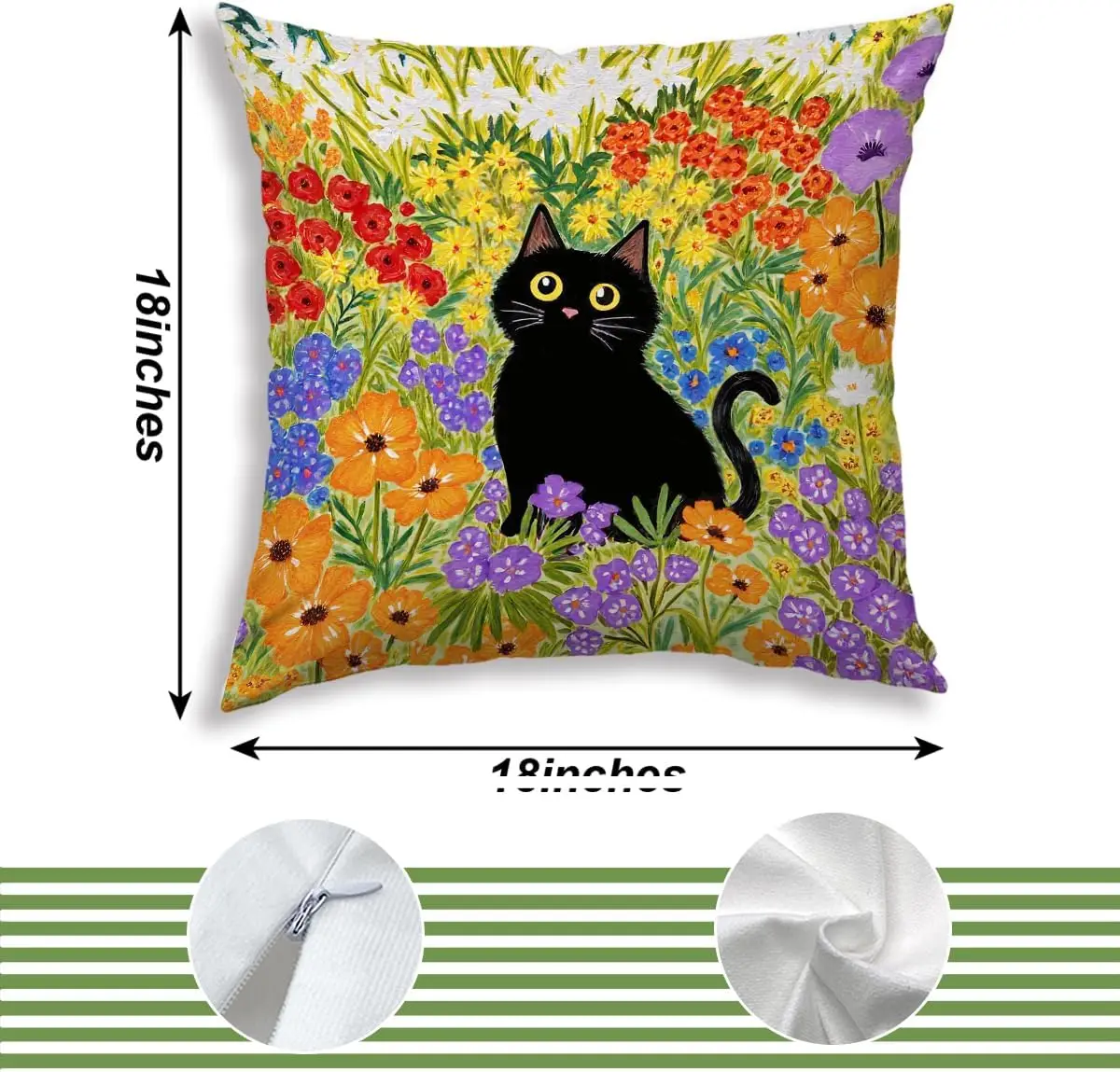 Adorable Black Cat and Vibrant Spring Floral Pattern Throw Cushion Cover for Living Room Home Decor Polyester Accent Pillow Gift