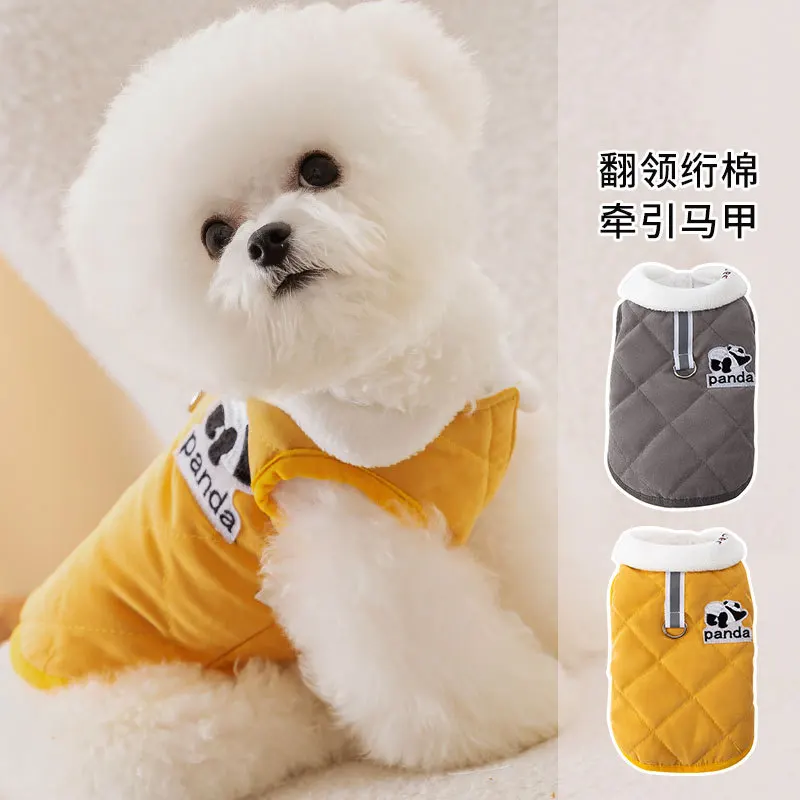 Cartoon Panda Dog Clothes Coat Traction Vest Pet Clothing Fashion Small Dogs Kawaii Thick Yellow Costume Autumn Winter Mascotas