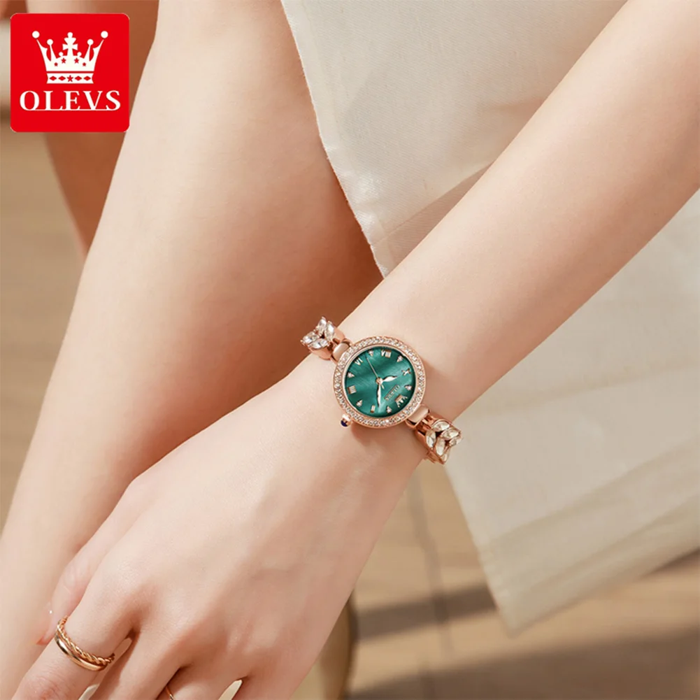 OLEVS 9971 Original Wristwatch for Women Diamond Bezel Waterproof Stainless Steel Luminous Elegant Simple Ladies Quartz Watch