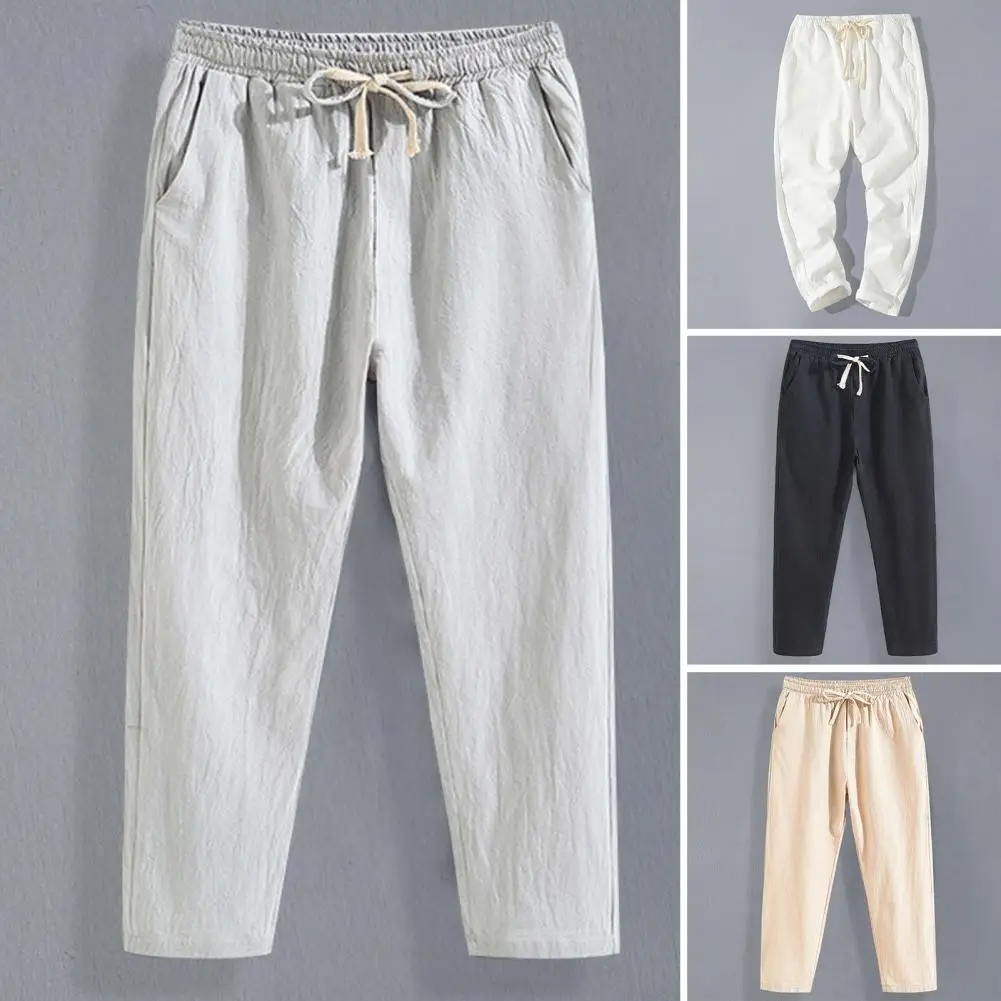 Summer Linen Pants Men Thin Loose Mens Joggers Cotton Linen Cropped Pants Men\'s Casual Pants Chinese Style Linen Pants