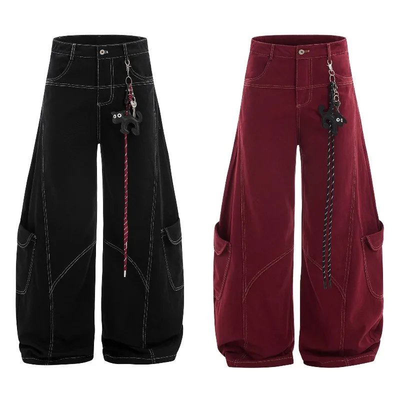 OR FL American Style Deconstruction Design Sense Curved Knife 100 Cotton Women Cargo Trousers Trendy Brand Wide Leg Slacks Pants