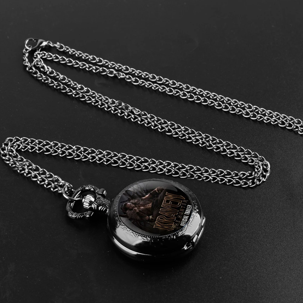 The Hunter Movie Glass Dome Vintage Arabic Numerals Quartz Pocket Watch Necklace Pendant Clock Chain Mens Boys Gift