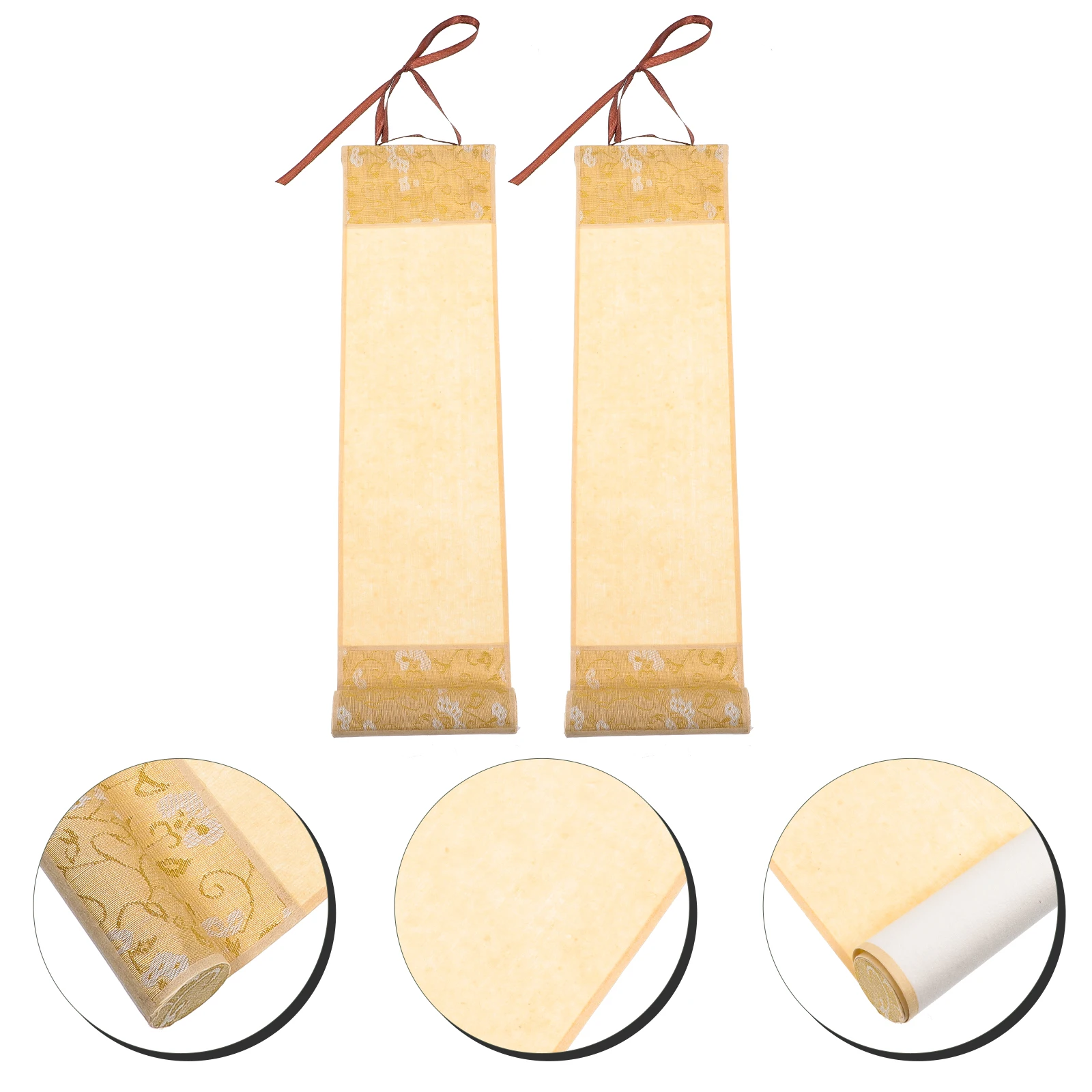 

2 Pcs Rice Paper Scroll Gift Hanging Calligraphy Supplies Wall Painting Blank Chinese for Writing
