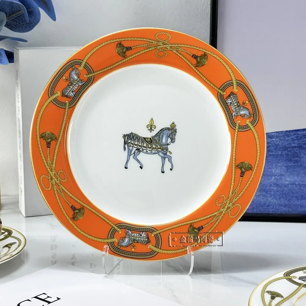 Luxury Bone China Dishes And Plates Porcelain Cake Dish Pastry Fruit Tray Ceramic Tableware Steak Dinner Plates