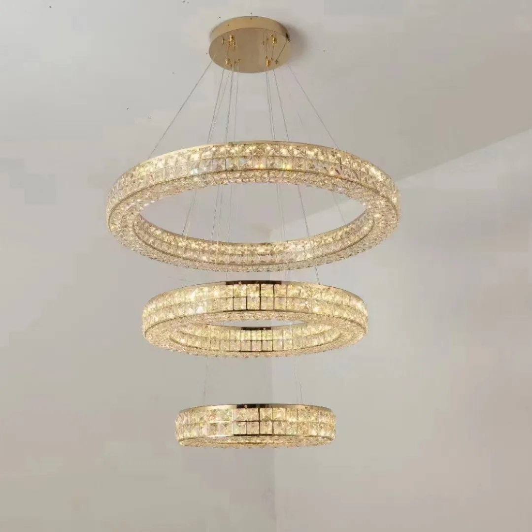 New Modern 2 Layers Crystal Chandelier Ceiling Lights Gold Chrome Crystal Chandelier Living Room Decoration Dining Room Lights