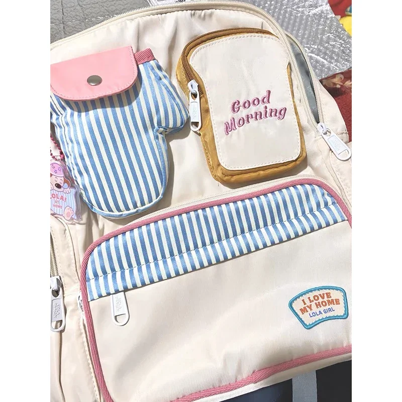 HAEX Kawaii Women Backpacks Cartoon Toast Patchwork Large Capacity Students Mochilas Para Mujer High School Aesthetic Girls Bags