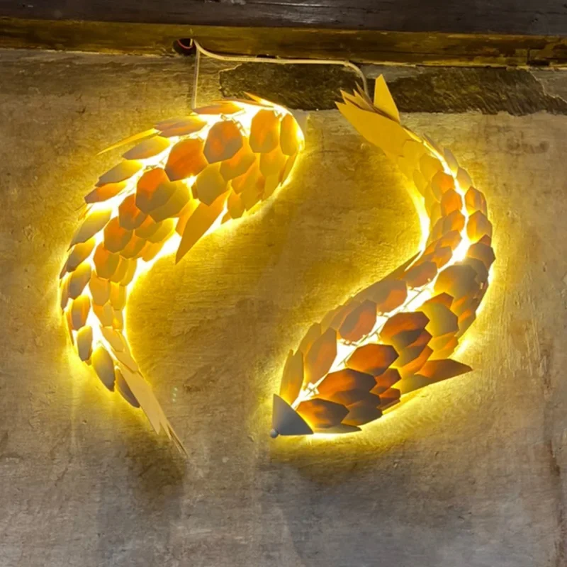 Creative Handmade Japanese Style Wood Fish Wall Light LED 12W Living Room Bedside Stair Lighting Decor Lamp Art Deco