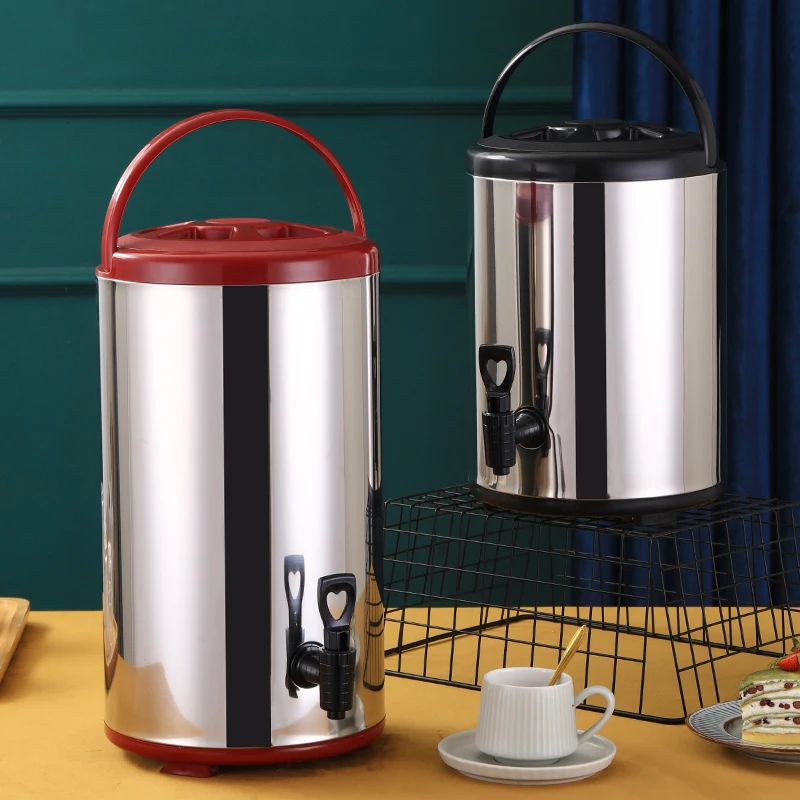 دلو شاي حليب من الفولاذ المقاوم للصدأ بسعة كبيرة، طبقة مزدوجة عازلة للحفاظ على البرودة، للاستخدام التجاري لمتجر الشاي 8L 0L